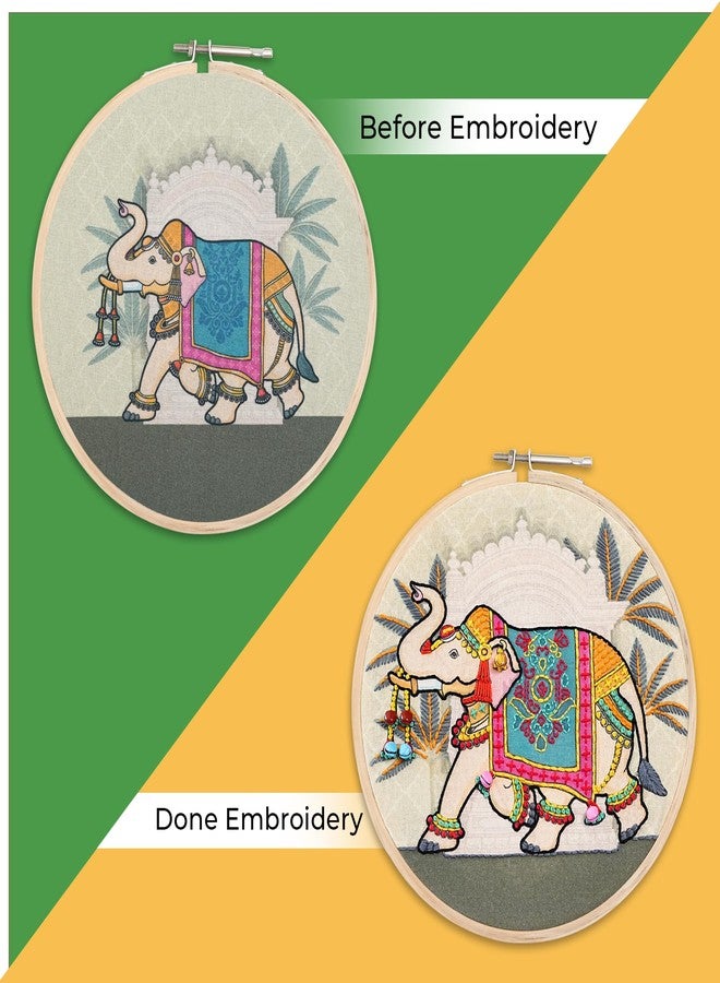 picknMAKE Colorful Royal Elephant Hand Embroidery Kit for Beginners, Adults & Kids - Digital Printed Fabric, Threads, Needles, Ghoongru & Instructions - DIY Embroidery Set - Image 4